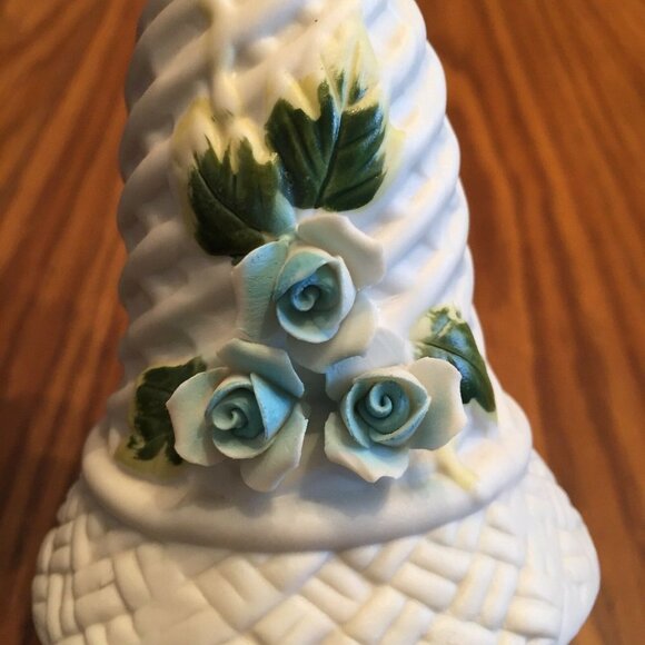 Vintage White Porcelain Ceramic Bell with Raised Blue Flowers 4.5” Tall - Picture 2 of 11